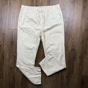 Wellen Pant Men 2XL 38x31 Beige Drawstring Straight Linen Cotton Huckberry Logo